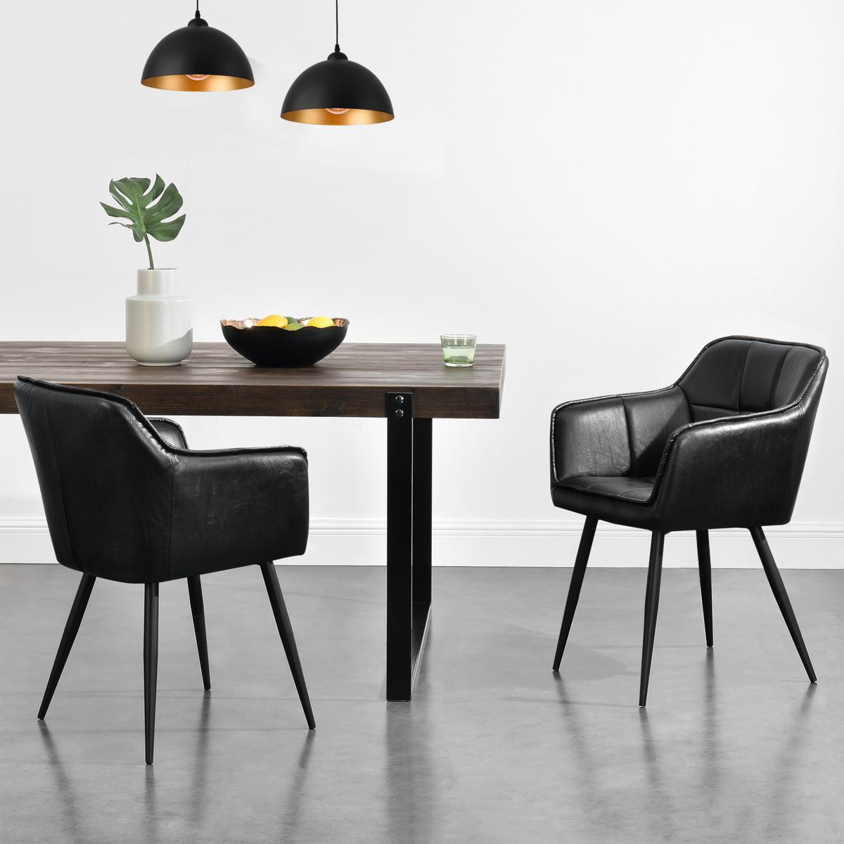 ARMLEHNSTUHL Birmingham - Schwarz, Textil/Metall (60/82/59cm) - [en.casa]