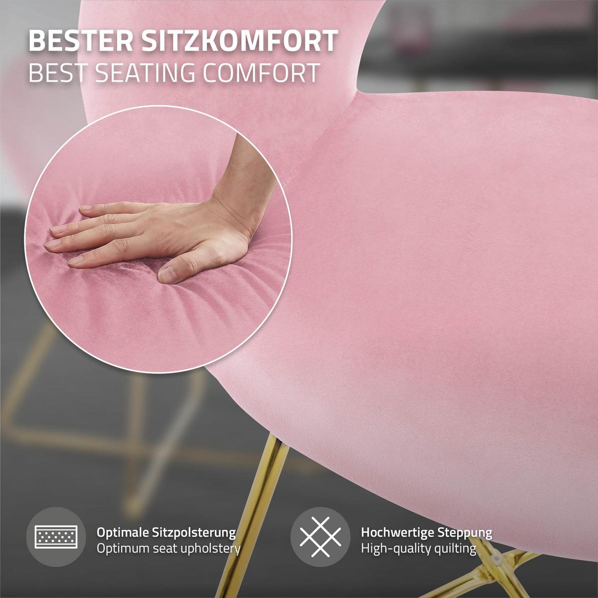 ESSZIMMERSTÜHLE 2er Set Rosa Samt - Pink/Goldfarben, Metall (53/77/64cm) - ML-DESIGN