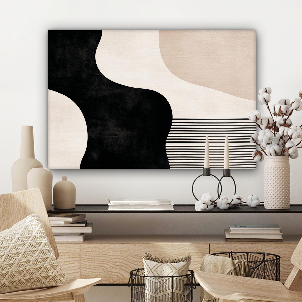 LEINWANDBILD Abstrakt - Japandi - Beige - Modern Gemälde 60x40 cm - Schwarz, Textil (60/40cm) - MuchoWow