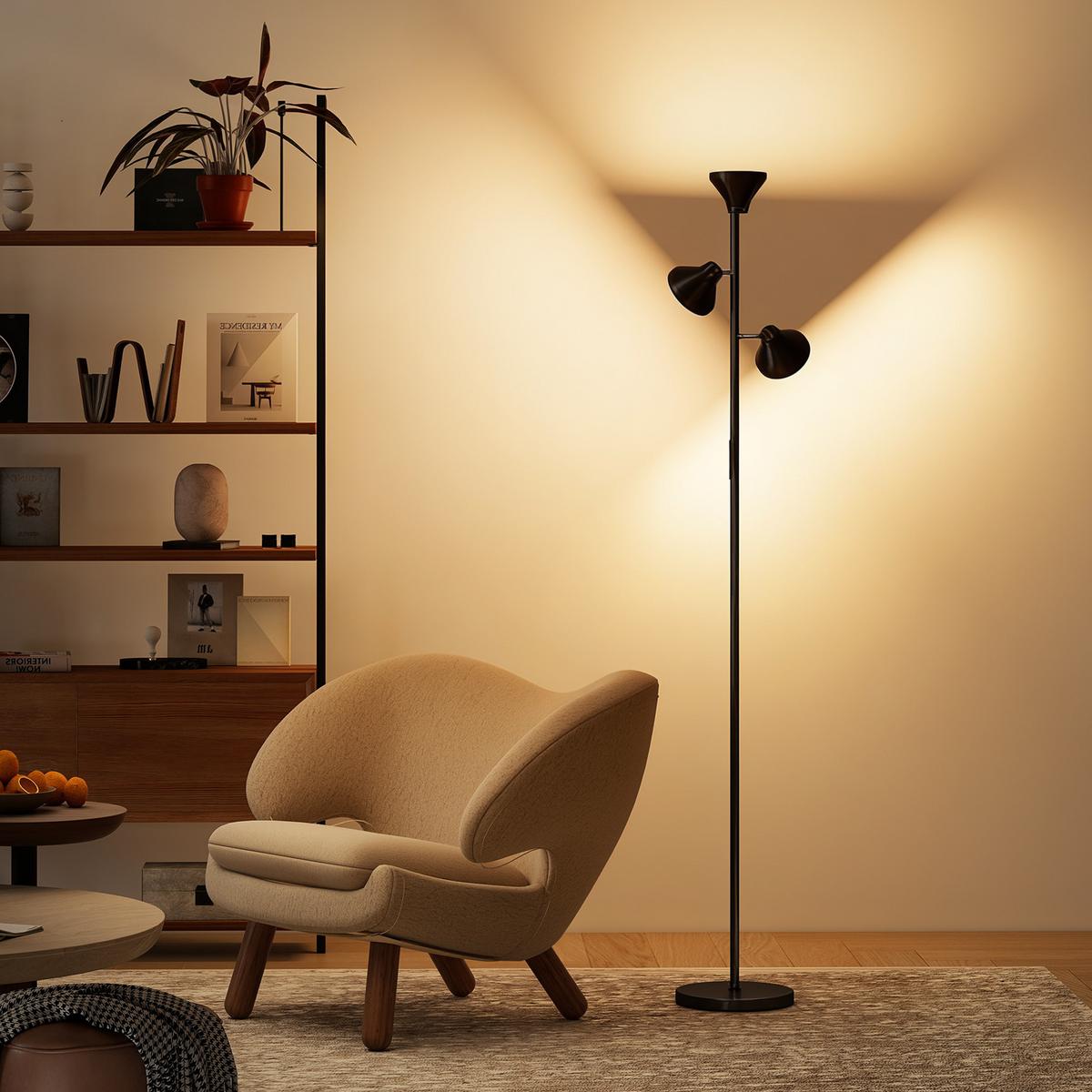 STEHLAMPE Dimmbar mit Leselampe, Stehleuchte Farbwechsel - Schwarz, Metall (25/25/170cm) - HOMCOM