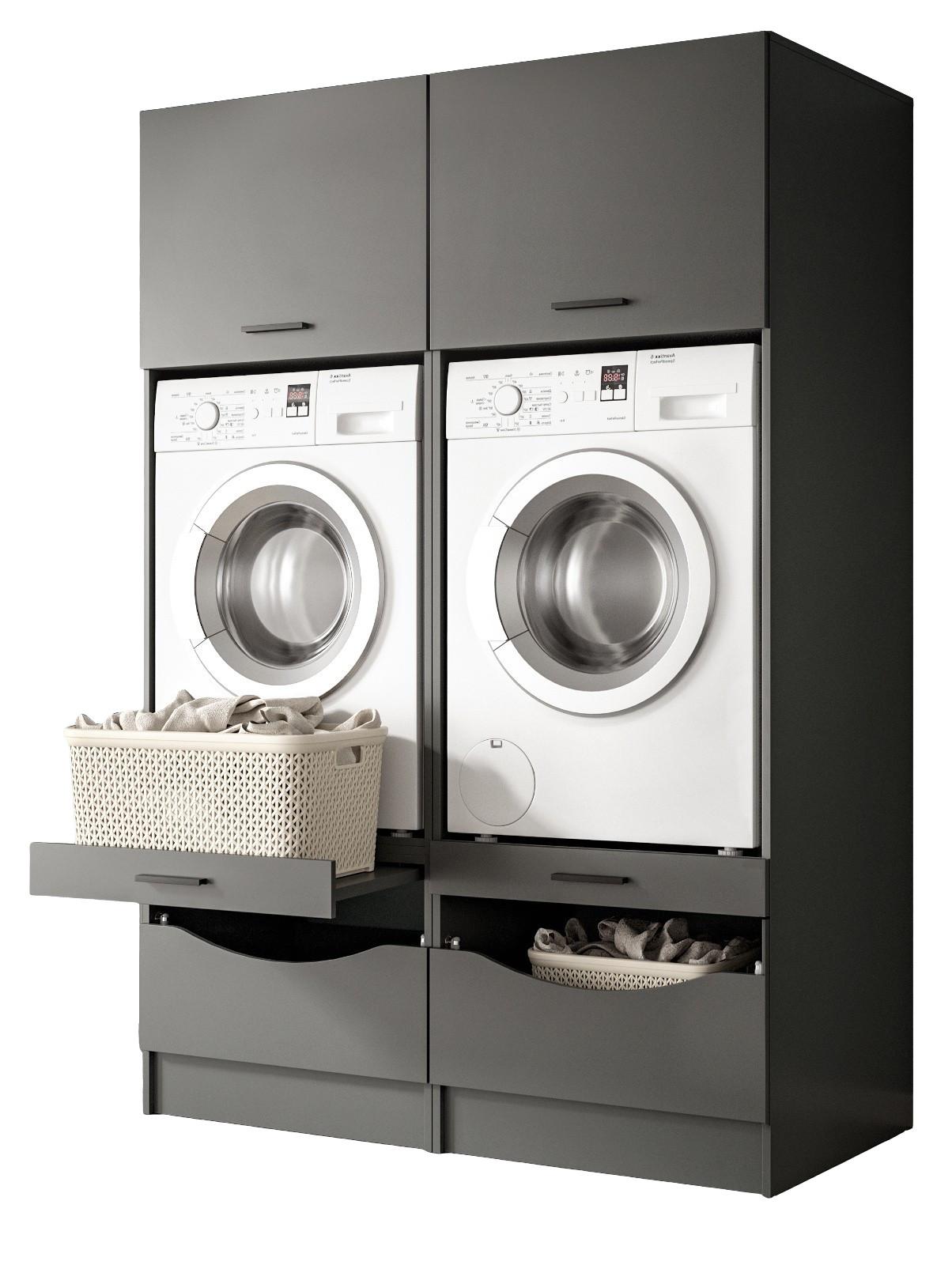 WASCHMASCHINENSCHRANK grau Set 2-teilig 132 x 195 cm, Umbau für Waschmaschine und Trockner - Schwarz/Grau, Holzwerkstoff/Kunststoff (132/195/68cm) - Inn.Furn