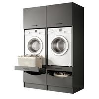 WASCHMASCHINENSCHRANK grau Set 2-teilig 132 x 195 cm, Umbau für Waschmaschine und Trockner - Schwarz/Grau, Holzwerkstoff/Kunststoff (132/195/68cm) - Inn.Furn