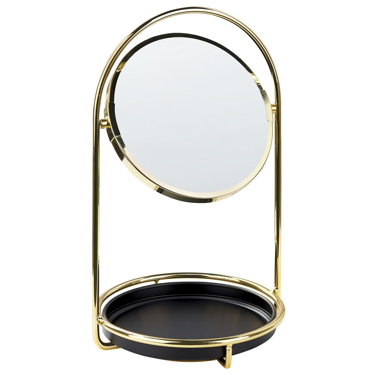 KOSMETIKSPIEGEL 15 cm gold/schwarz Indre - Goldfarben/Schwarz, Metall (17/29/17cm) - Beliani