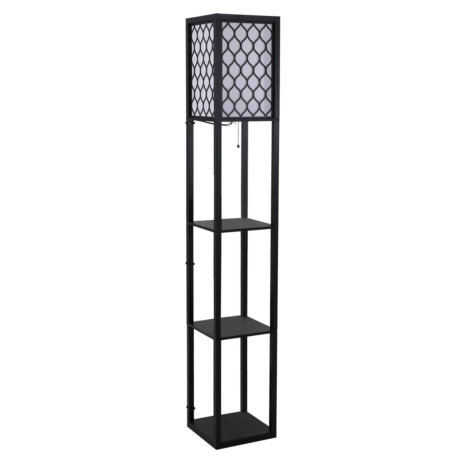 STEHLEUCHTE Beleuchtung mit 3 Regalen E27 bis 40W für Wohn-/Schlafzimmer Holz - Schwarz, Glas (26/26/160cm) - HOMCOM