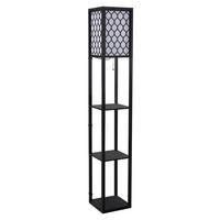 STEHLEUCHTE Beleuchtung mit 3 Regalen E27 bis 40W für Wohn-/Schlafzimmer Holz - Schwarz, Glas (26/26/160cm) - HOMCOM