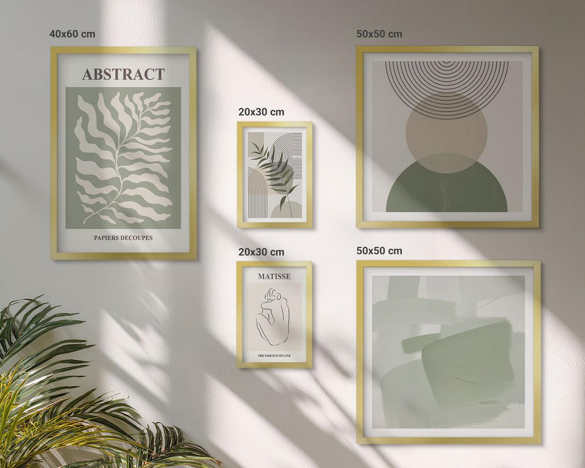 BILDER SET 5er Set - 50x50 cm & 20x30 cm & 40x60 cm Goldrahmen - Botanische Boho-Abstraktionen - Goldfarben, Kunststoff (40/60cm) - TULUP