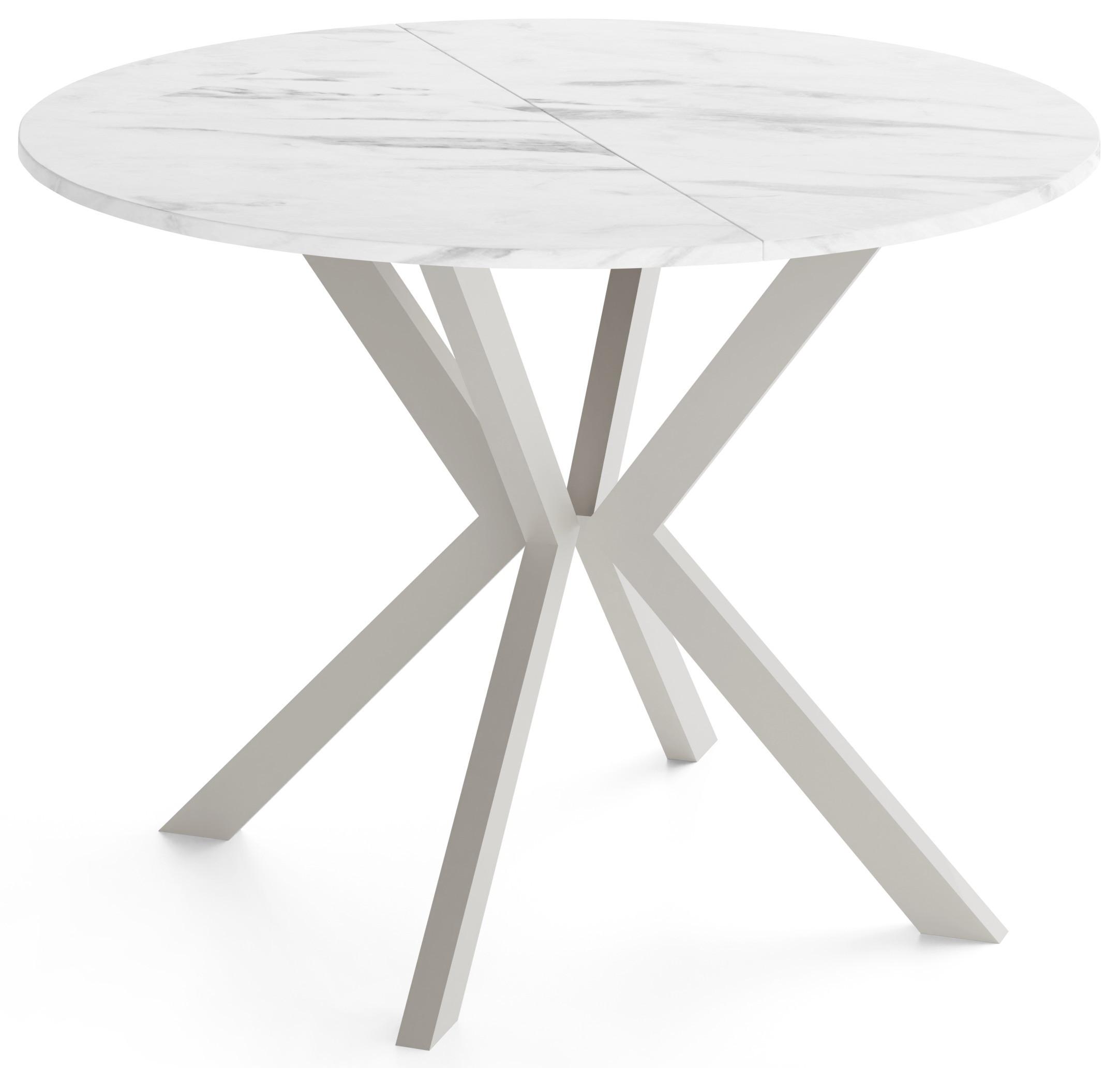 ESSTISCH Valio rund oval ausziehbar verlängerbar mit Metallbeinen in Kaschmir Grau, Marmor Weiß 90-130/90/76 cm - Ecru/Kaschmir, Holzwerkstoff/Metall (90/130/76cm) - WFL GROUP