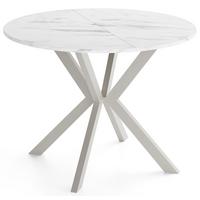 ESSTISCH Valio rund oval ausziehbar verlängerbar mit Metallbeinen in Kaschmir Grau, Marmor Weiß 100-140/100/76 cm - Ecru/Kaschmir, Holzwerkstoff/Metall (100/140/76cm) - WFL GROUP