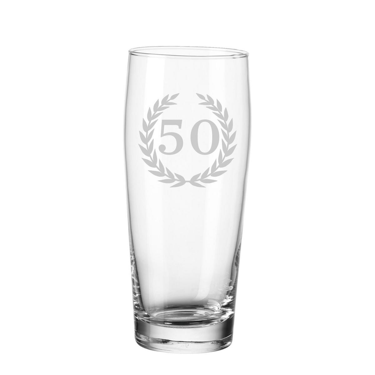 WILLI BECHER BIERGLAS MIT GRAVUR 50. Jubiläum transparent 0,5 l - Transparent, Glas (0.5L) - LUXENTU