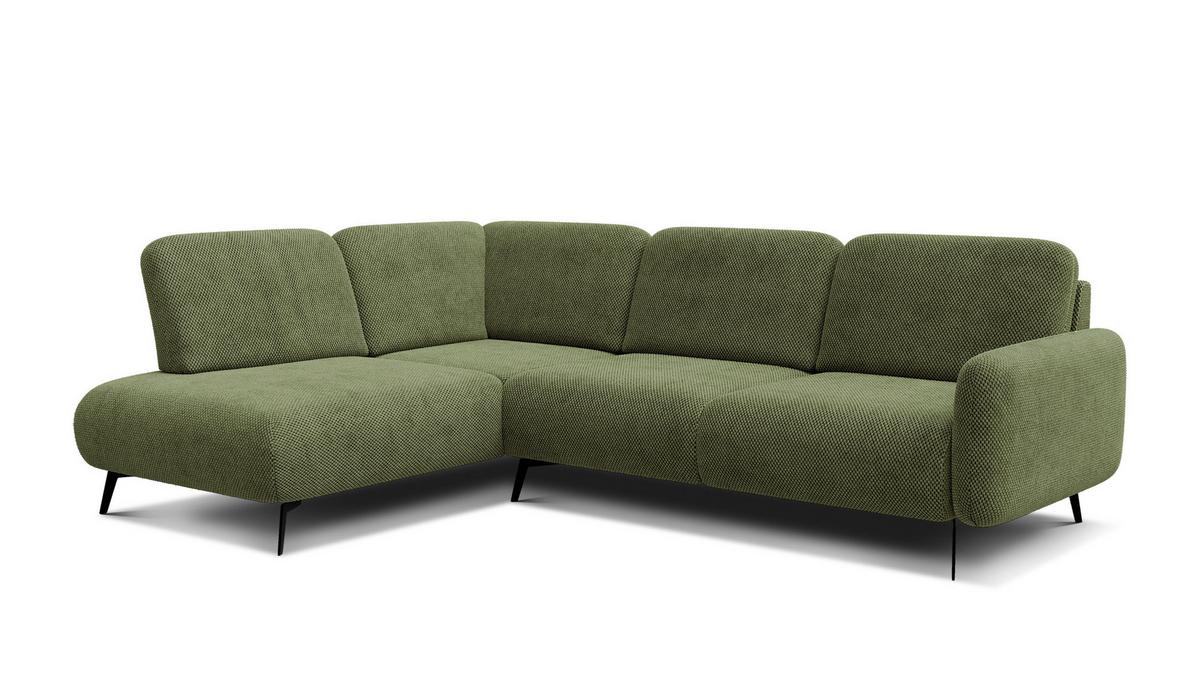 ECKSOFA FEBE 5-Sitzer links, olivgrün - Schwarz/Olivgrün, Holz/Textil (271/190cm) - Wozimo