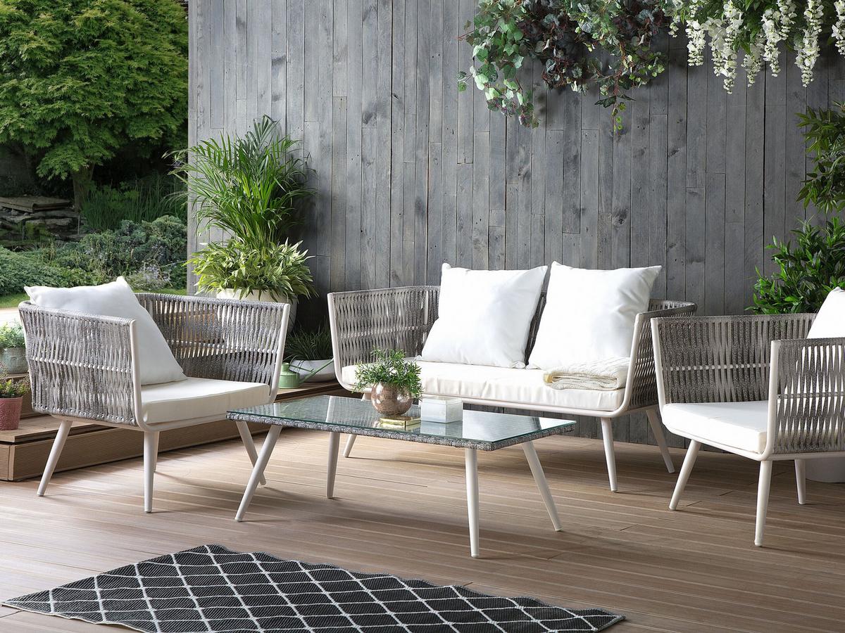 LOUNGE-SET 4-sitzer Rattan Weiß Ragusa - Weiß, Kunststoff - Beliani