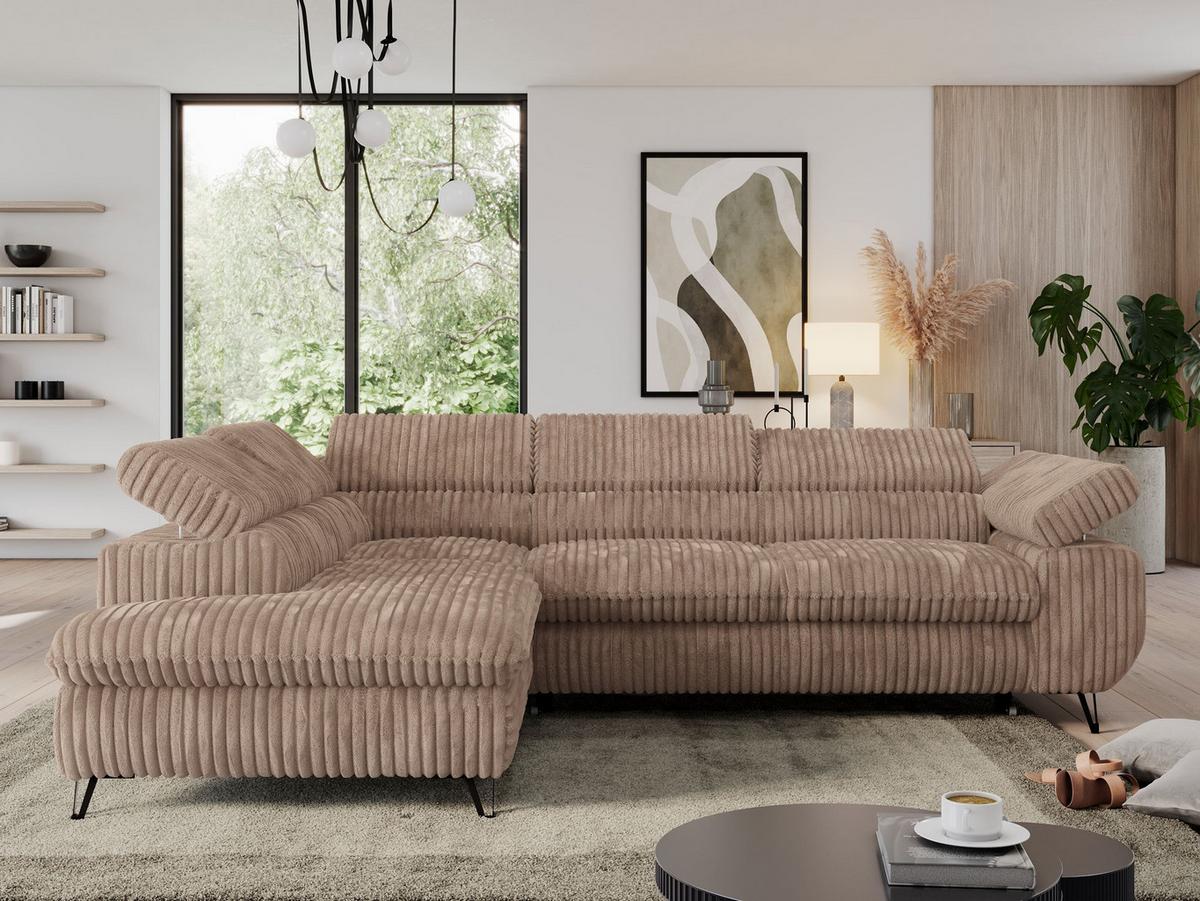 ECKSOFA PEDRO L Braun Cord - Links Seite - Schwarz/Braun, Textil/Metall (208/273cm) - MKS