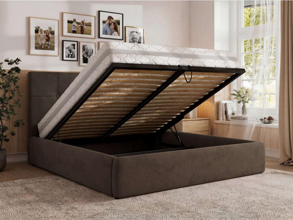 POLSTERBETT CALERIO CLASSIC 200/200 - Braun Velvet - Matratze Pocket - Schwarz/Braun, Kunststoff/Textil (200/200cm) - MKS