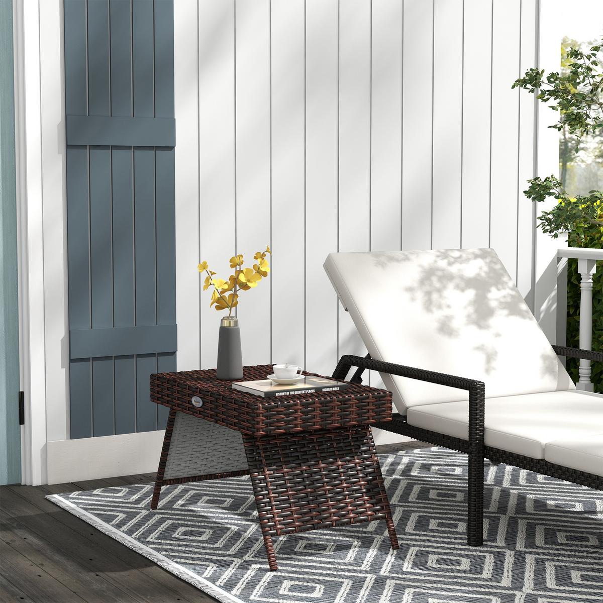BALKONTISCH, Braun, PE Rattan, Verzinkter Stahl - Braun, Kunststoff (60/41/41cm) - Outsunny