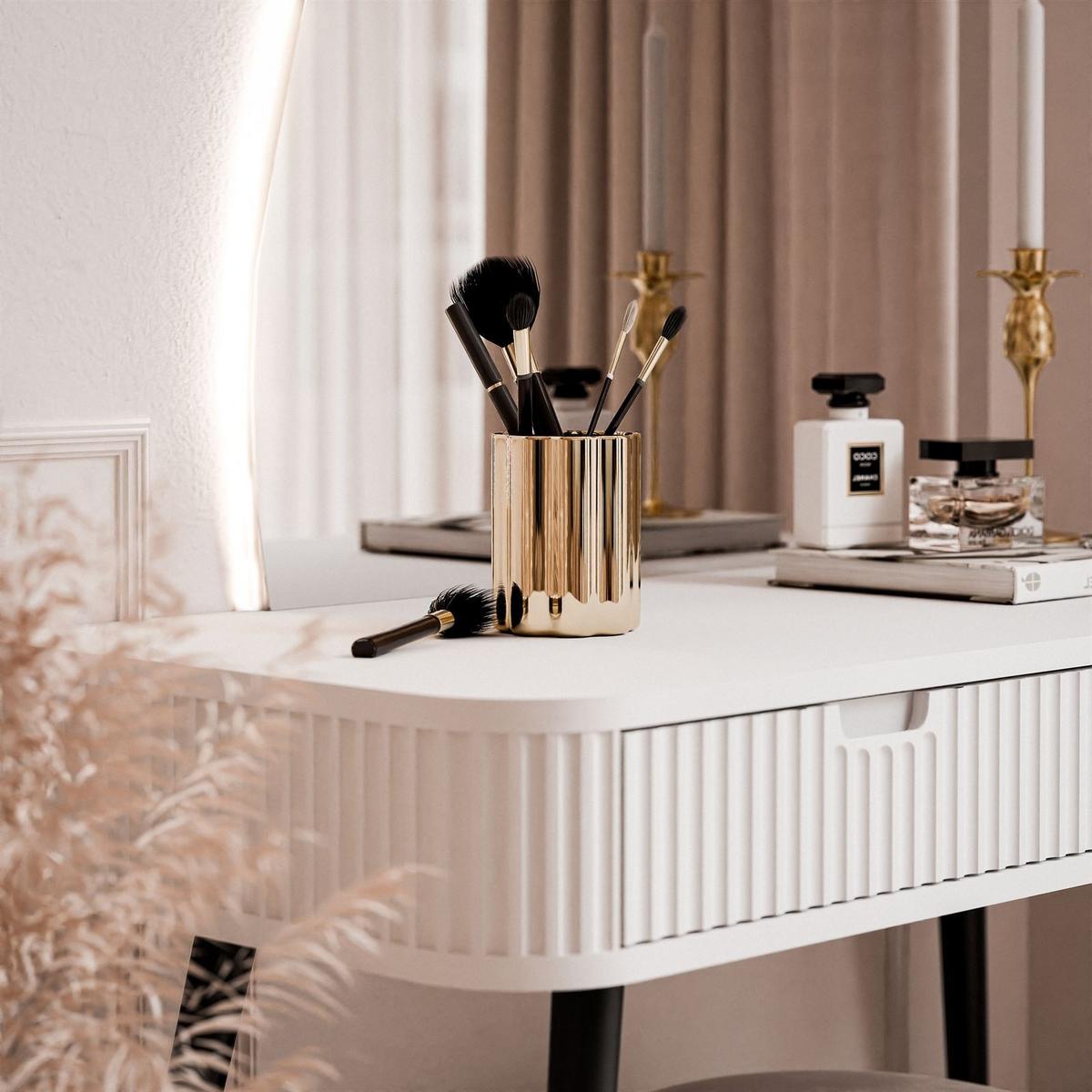 SCHMINKTISCH ZAIRA-QS mit LED Spiegel Linke Weiß - Weiß, Holzwerkstoff (103/80/49cm) - Lookway