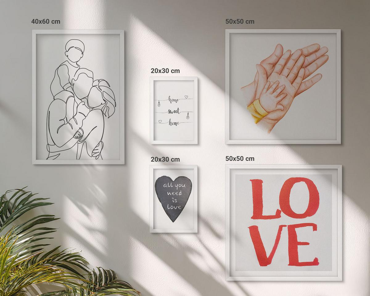 BILDER SET 5er Set - 50x50 cm & 20x30 cm & 40x60 cm Weißer Rahmen - Weltraum-Astronauten-Sterne - Weiß, Kunststoff (40/60cm) - TULUP
