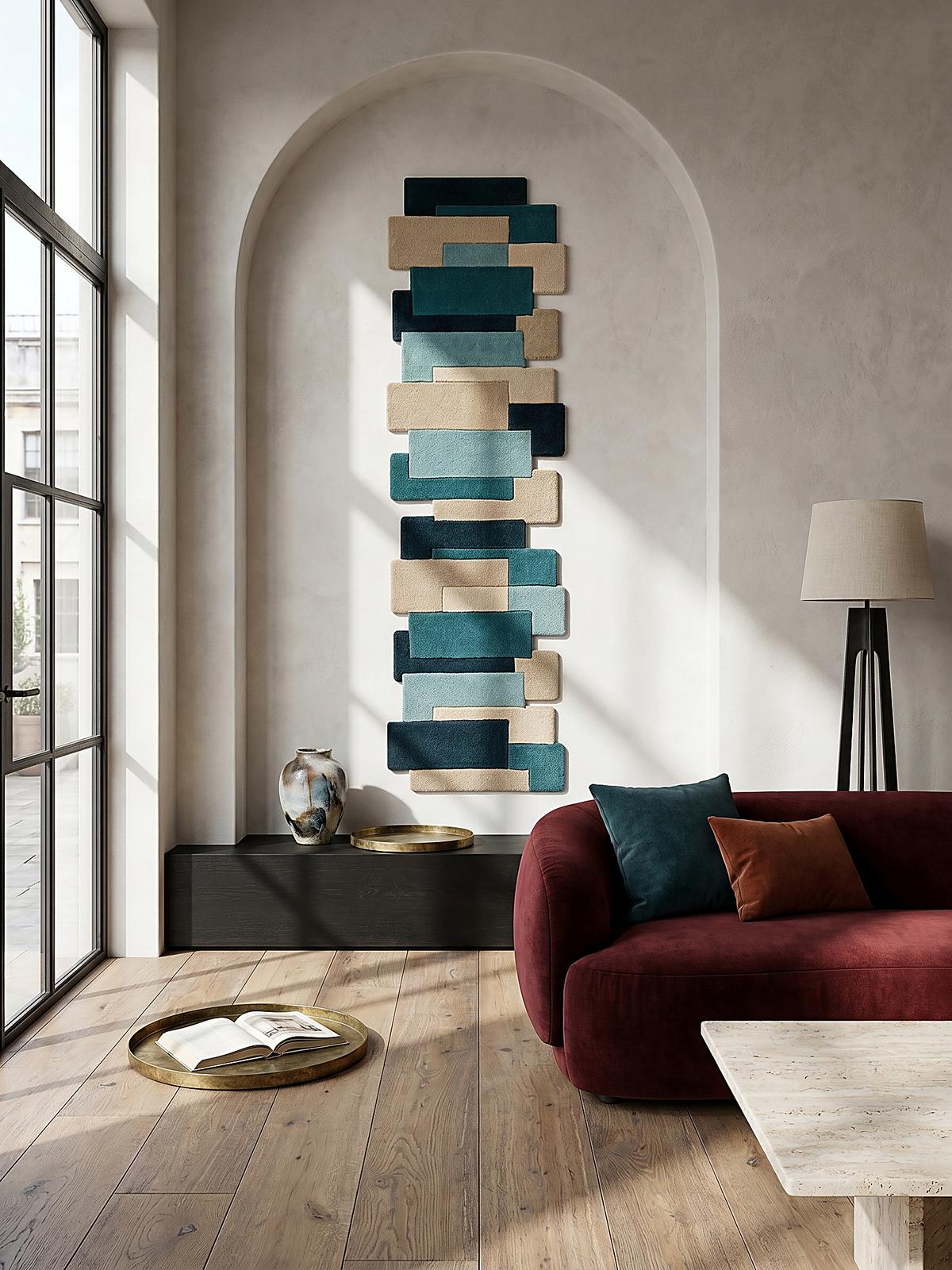 WOLLTEPPICH HALLEIN, geometrisch, Türkis, 60 x 230 cm - Blau, Textil (60/230cm) - KADIMA DESIGN