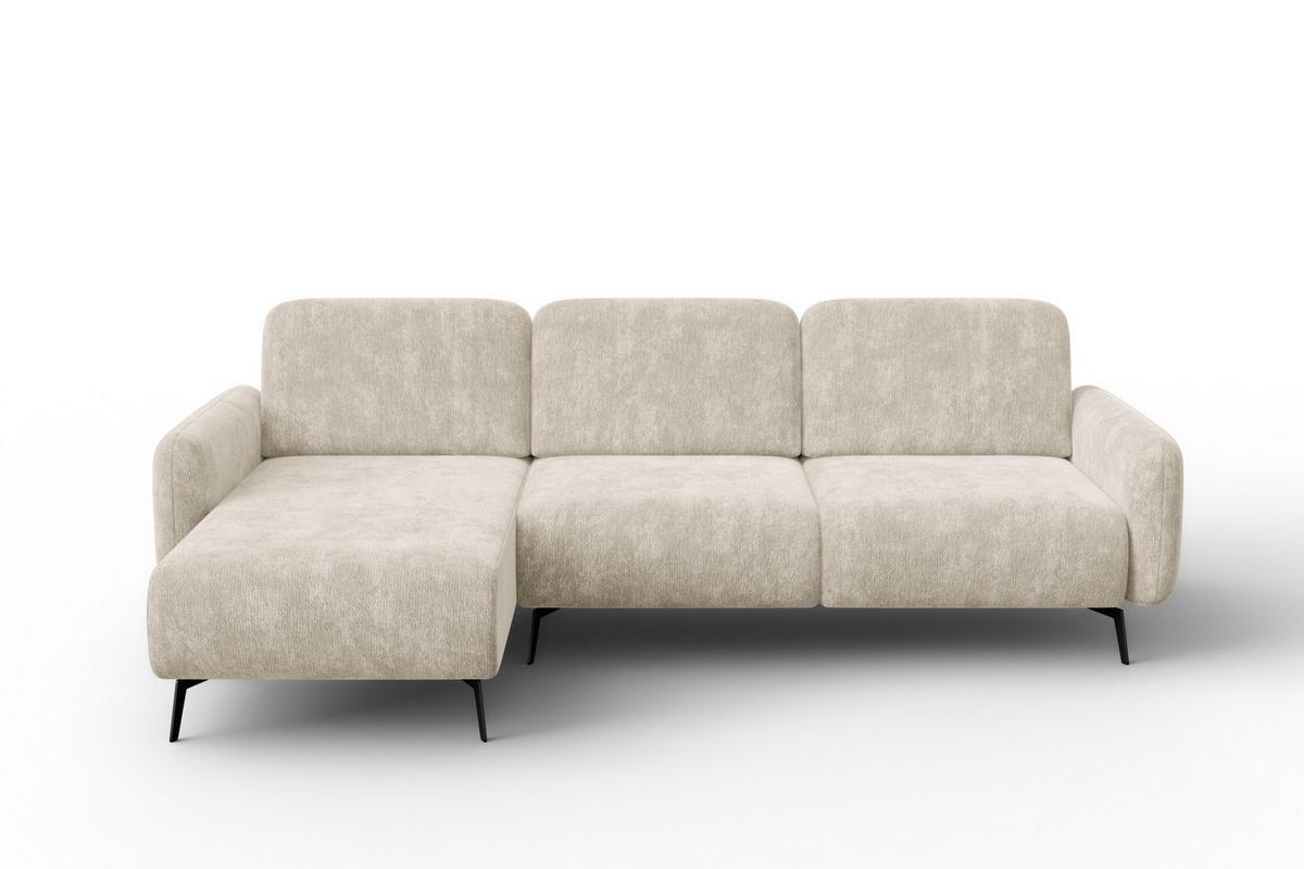 ECKSOFA FEBE 4-Sitzer LINKS, cremefarbener Chenille-Stoff - Creme/Schwarz, Holz/Textil (264/157cm) - Wozimo