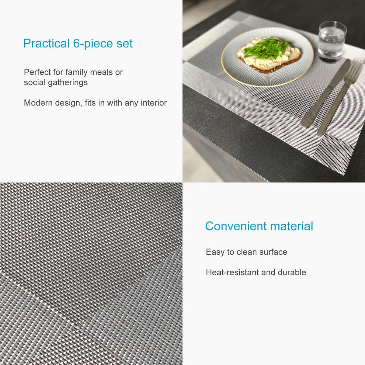 PLATZSET Untersetzer 45/30 cm (6er-Set) - Grau, Kunststoff (45/30/0.16cm) - Intirilife