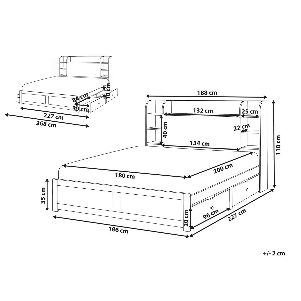 BETT mit Schubladen 180/200 cm MDF-Platte Weiß Bizou - Weiß, Holzwerkstoff (180/200cm) - Beliani