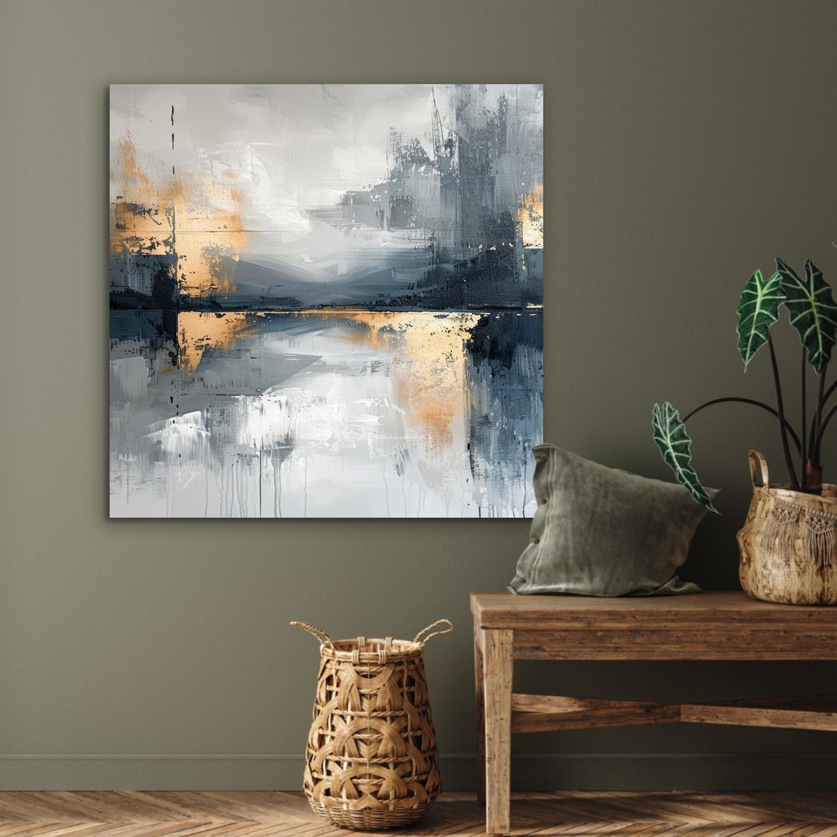 METALLBILD Kunst - Grau - Gold - Abstrakt 90x90 cm - Dunkelgrau, Metall (90/90cm) - MuchoWow