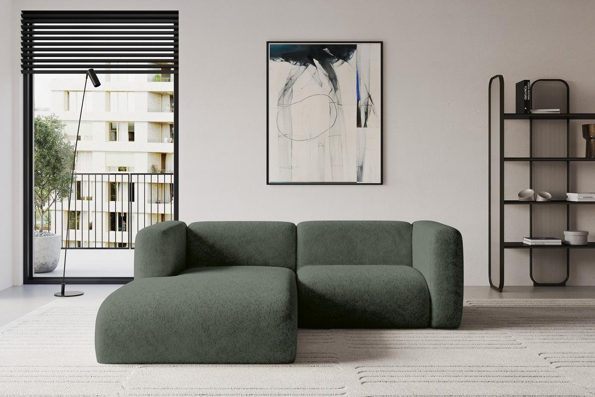 ECKSOFA Ottomane Links MIRA-L1 227x179x89 Grün Velours - Schwarz/Grün, Holzwerkstoff/Kunststoff (227/179cm) - ALTDECOR
