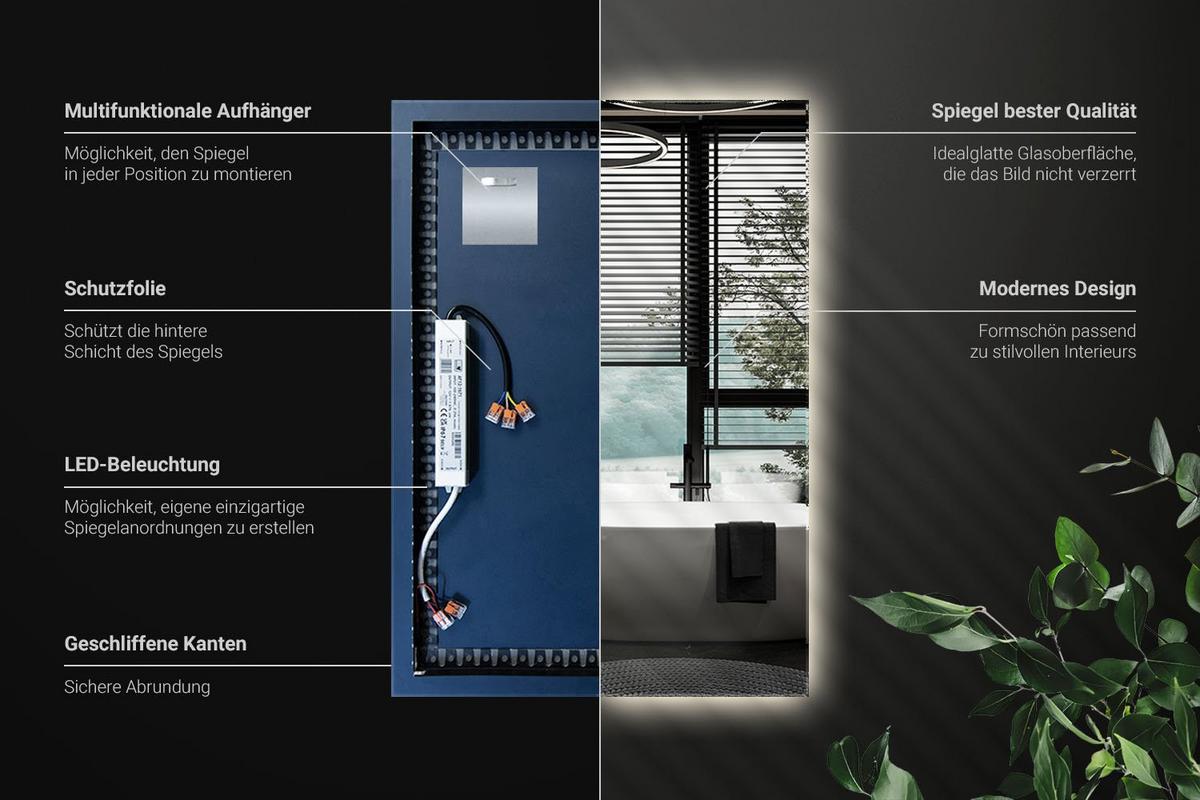 LED-SPIEGEL 100x70 cm Rechteckig Neutralweiß 4000K - Transparent, Glas (70/100/0.4cm) - Wallfluent
