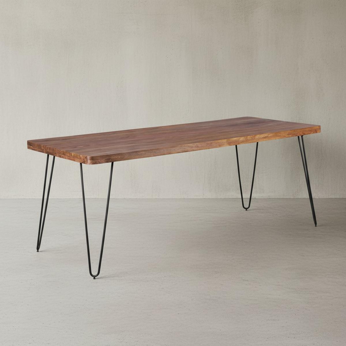 ESSTISCH Massivholz Metallbeine Handgefertigt BALU, Braun 200x80x76 cm - Schwarz/Braun, Holz/Metall (80/200/76cm) - KADIMA DESIGN