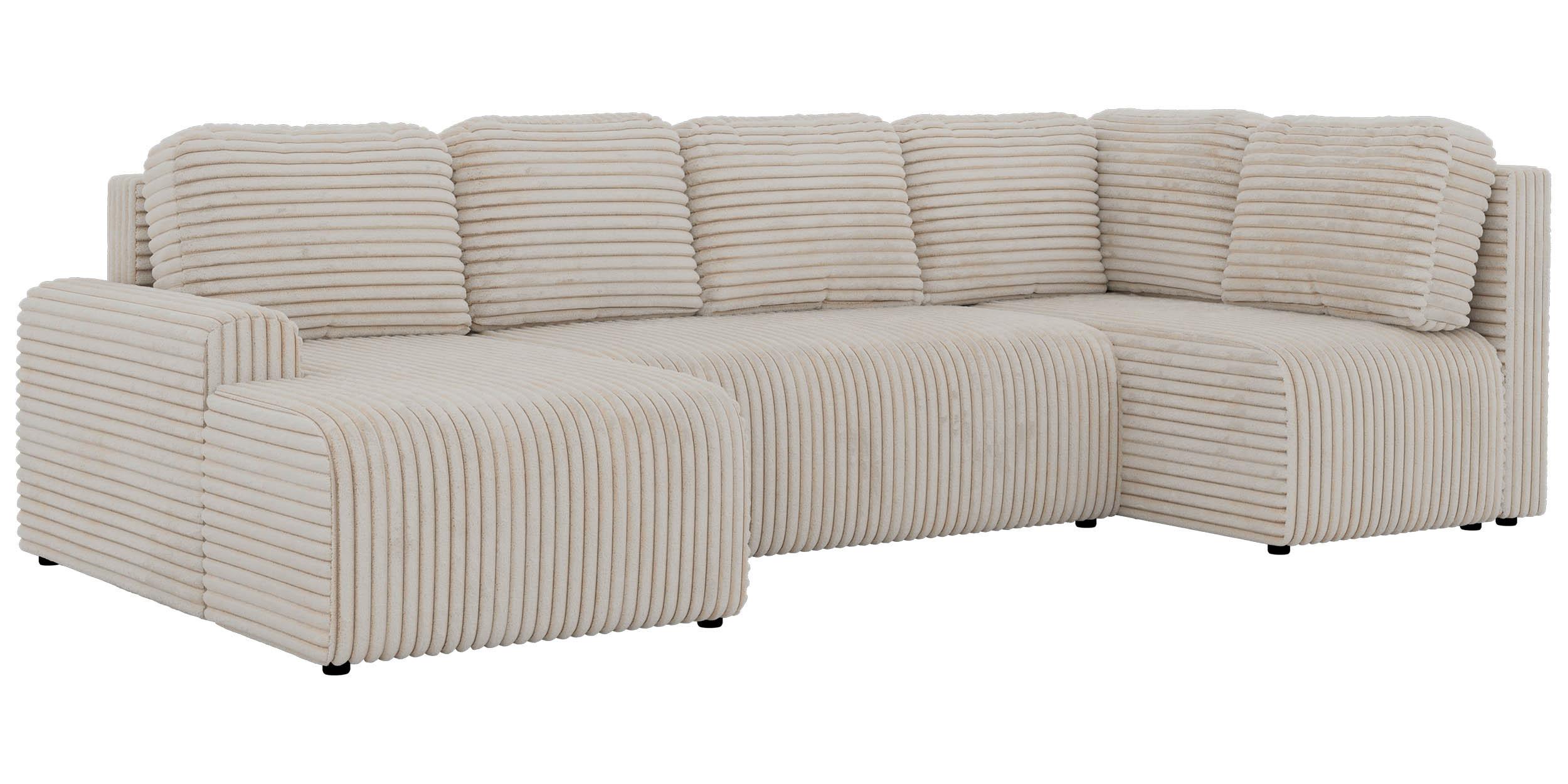 WOHNLANDSCHAFT NESSARO COR U Beige Cord - Rechts Seite - Beige/Schwarz, Kunststoff/Textil (151/92/307cm) - MKS