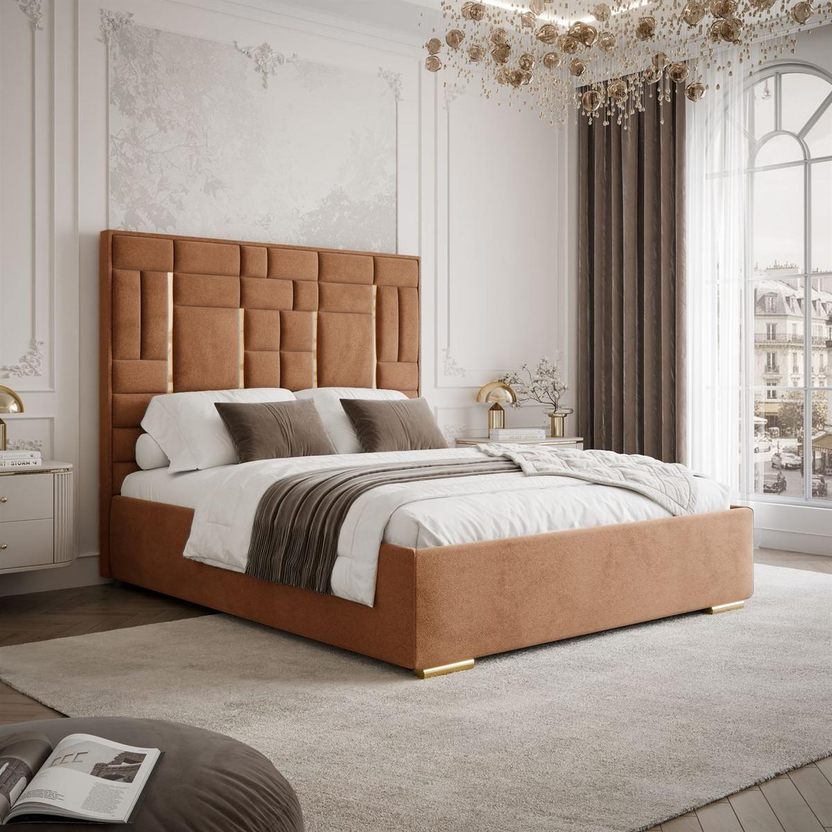 POLSTERBETT BRIGITTE GOLD mit Bettkasten 160x200 cm Element 09 - Orange, Textil (160/200cm) - Lookway