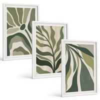 BILDER SET 3er Set - 40x60 cm Weißer Rahmen - Illustrationen gemalter grüner Blätter - Weiß, Kunststoff (40/60cm) - TULUP
