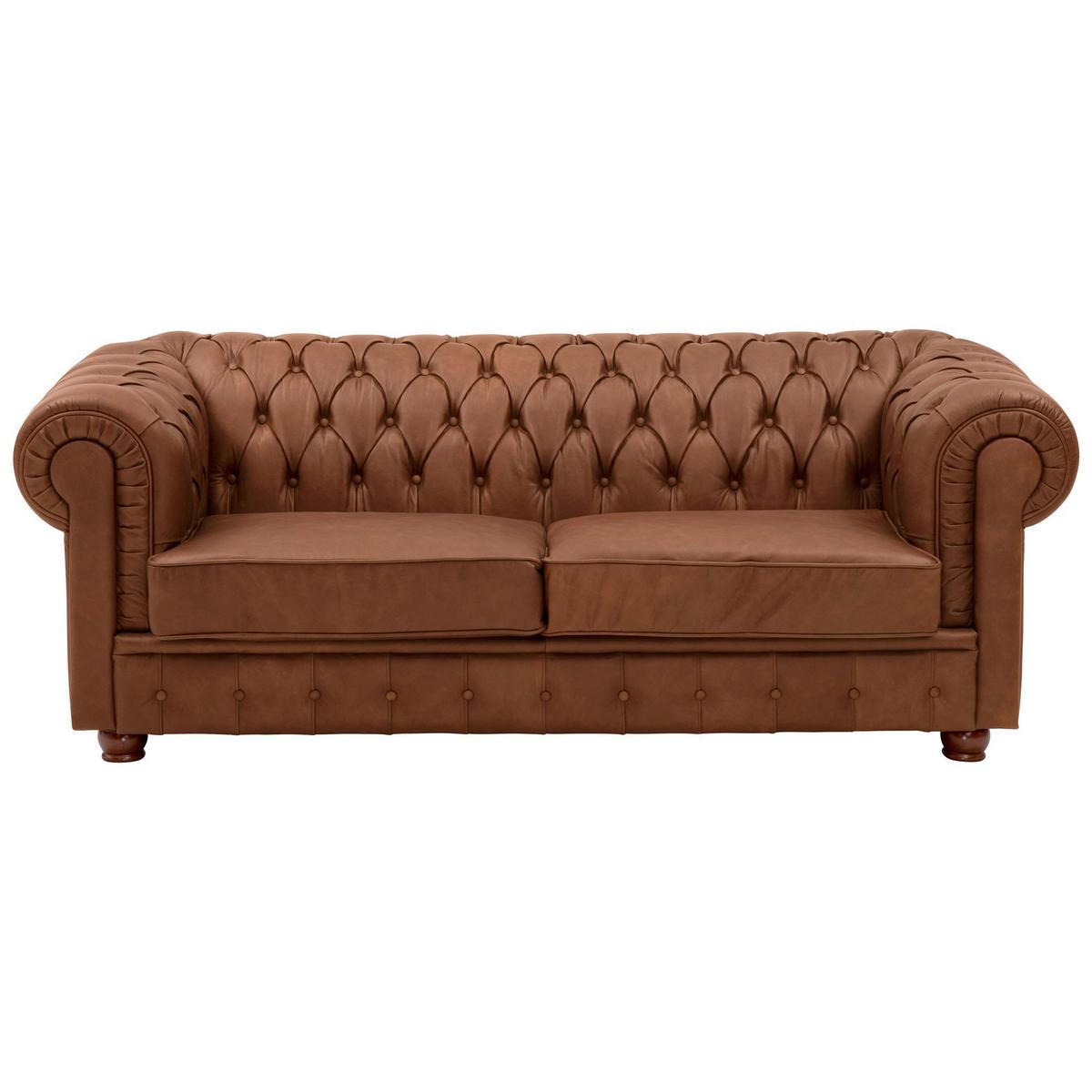 SOFA 3-Sitzer Kalea Echtleder (Antikoptik) cognac - Cognac, Leder (200/76/98cm) - 58aufmkessel