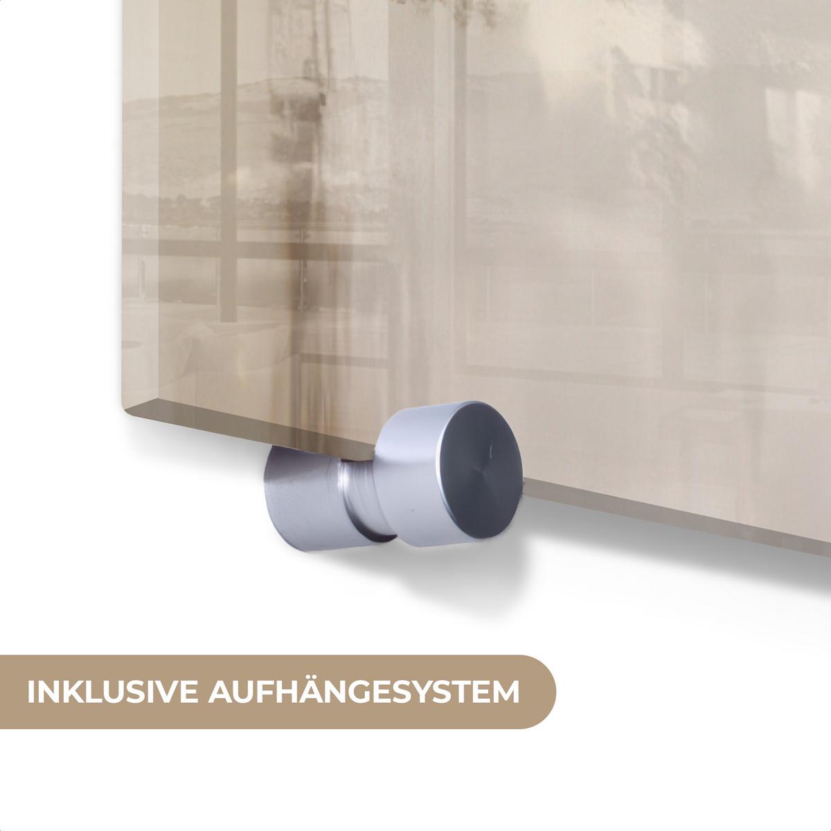 ACRYLGLASBILD Moderne Kunst - Abstrakt - Beige 80x120 cm - Beige, Glas (80/120cm) - MuchoWow