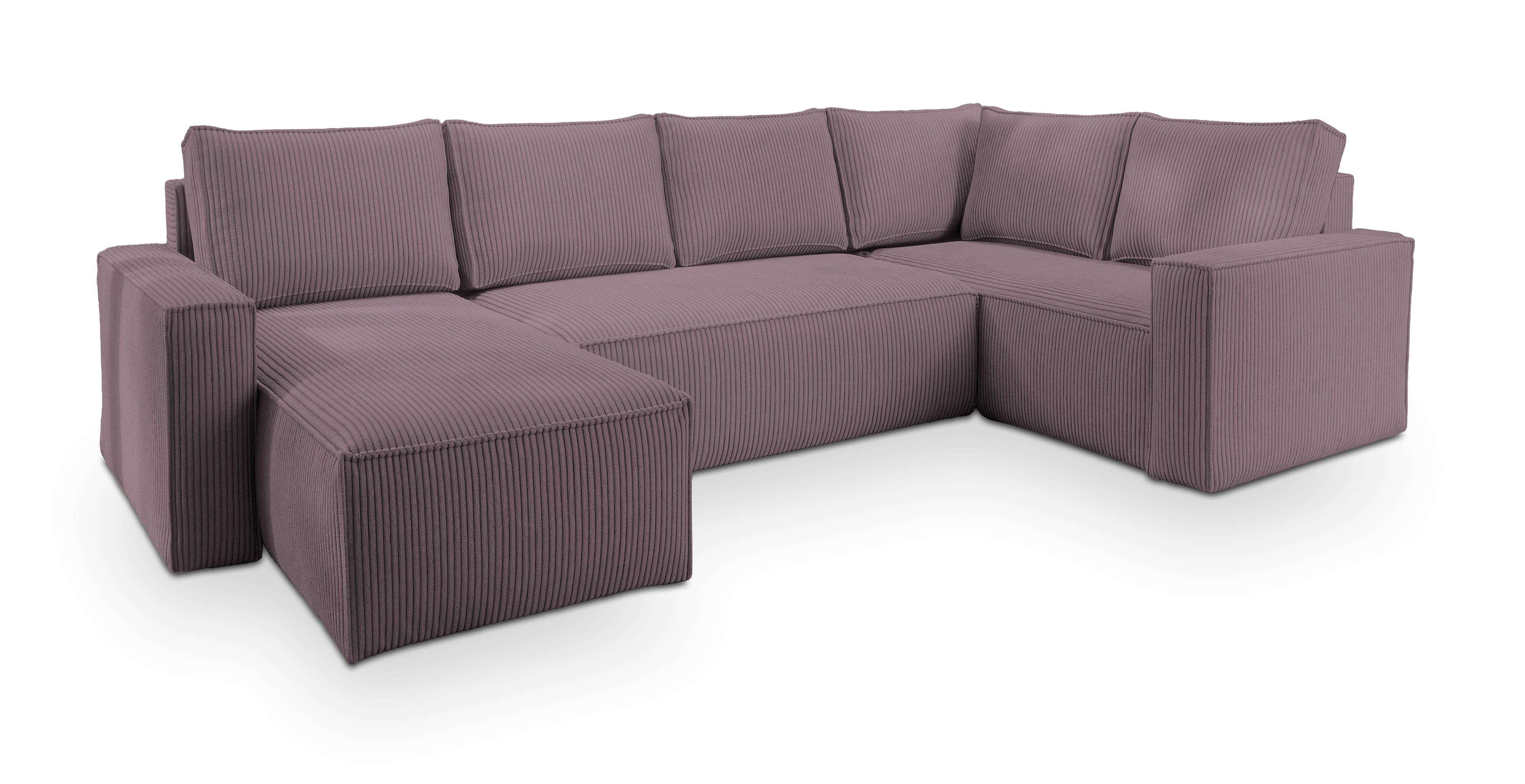WOHNLANDSCHAFT NORENA R-S Lila Kordstoff mit Schlaffunktion - Lila, Holz (295/85/157.5cm) - MASSENO
