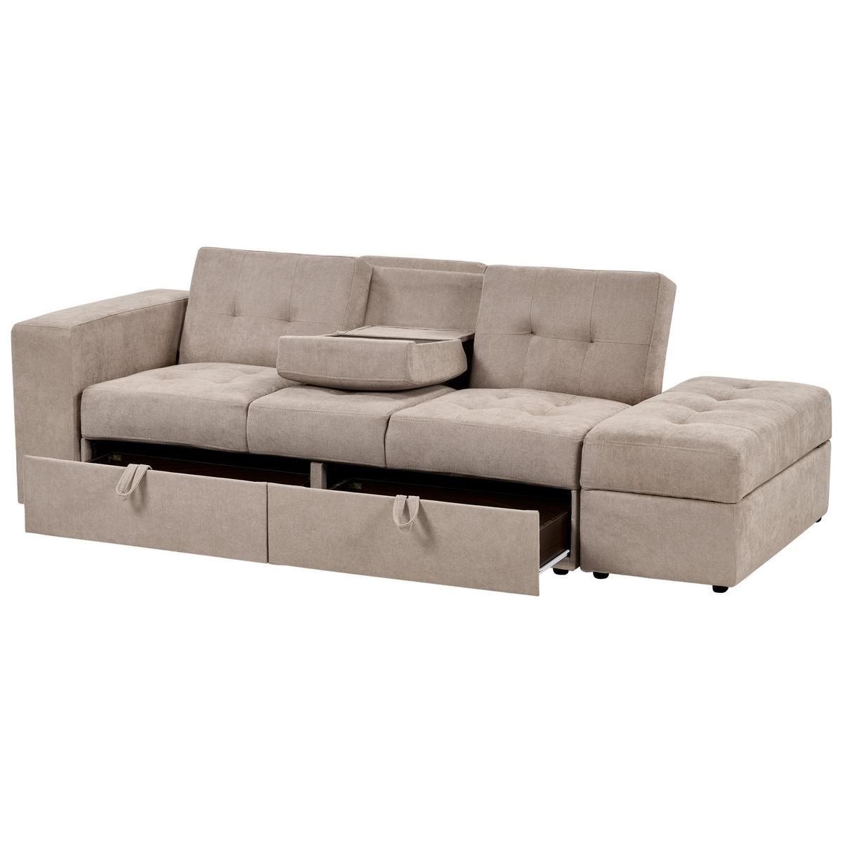 SCHLAFSOFA 3-Sitzer Stoff Hellbraun mit Stauraum Falster - Hellbraun, Textil (210/75/94cm) - Beliani