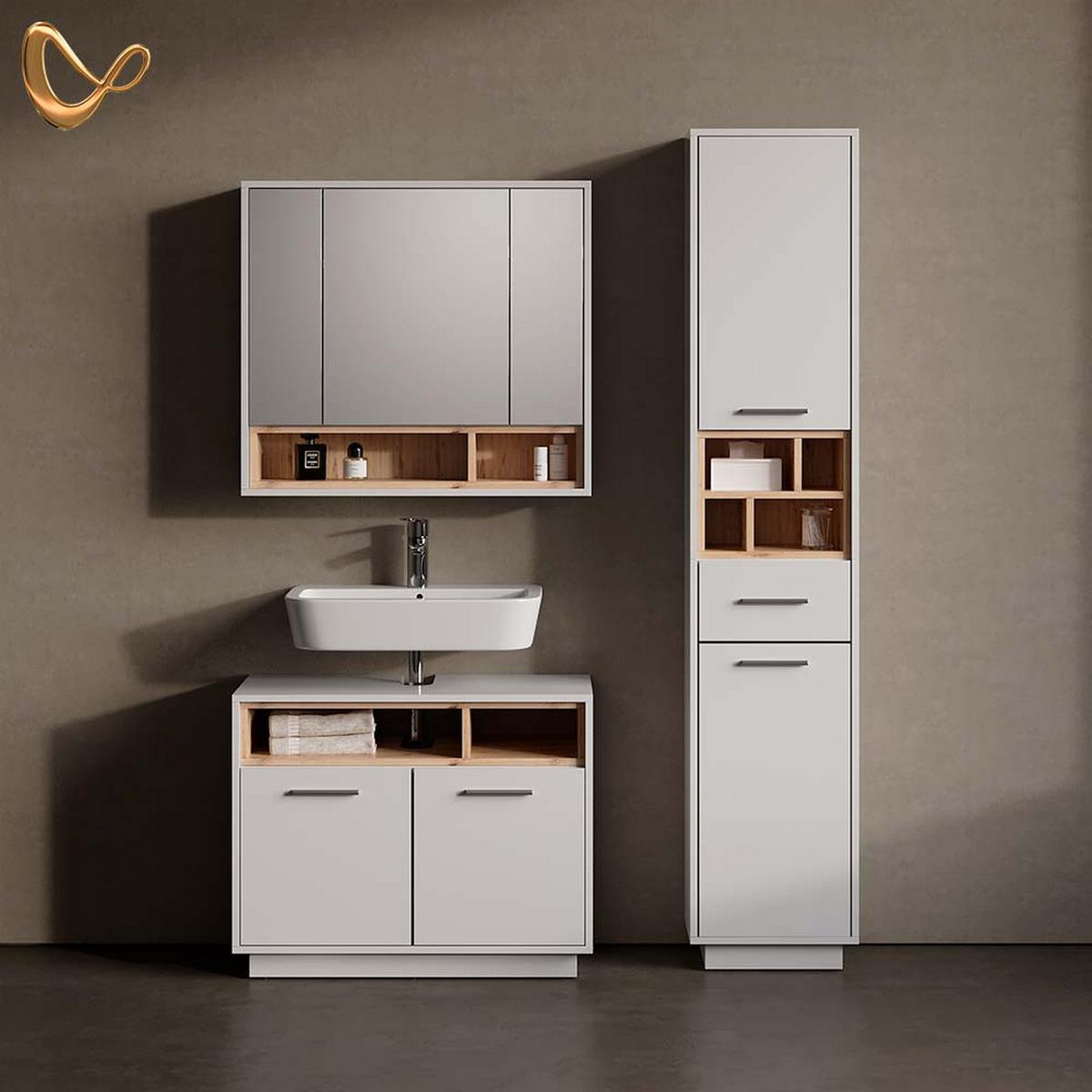 BADMÖBEL-SET Temo Weiß 2 Teile - Weiß, Holzwerkstoff (80/72/40cm) - Livinity®