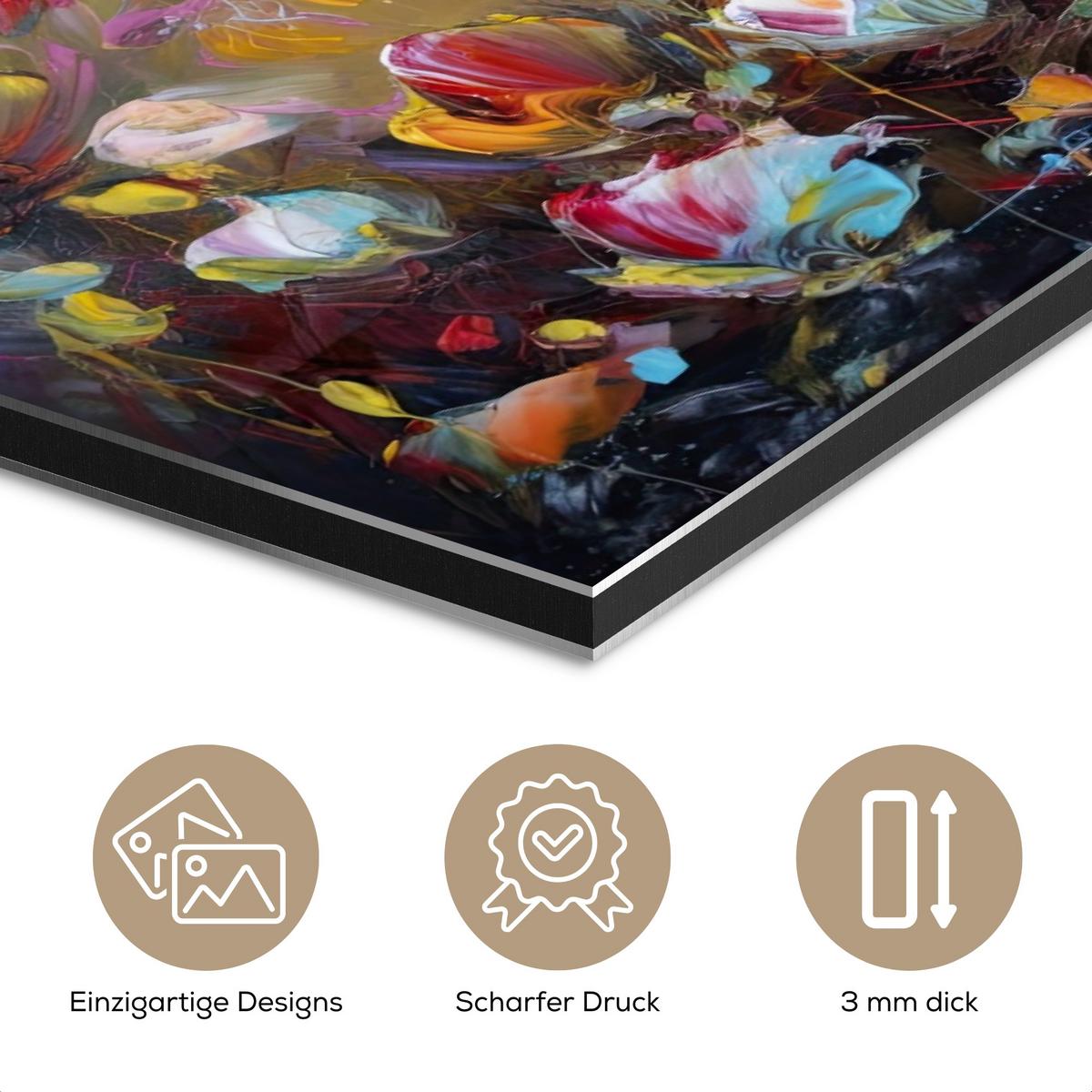 METALLBILD Blumen - Kunst - Natur - Ölgemälde Deko Groß 120x80 cm - Multicolor, Metall (120/80cm) - MuchoWow