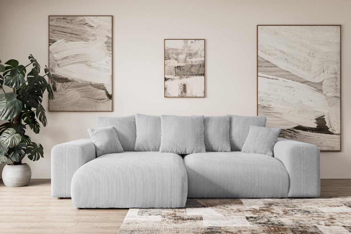 ECKSOFA Ottomane links ESKAR-L 266x176x72 Grau Cord - Schwarz/Grau, Holzwerkstoff/Kunststoff (266/176cm) - ALTDECOR