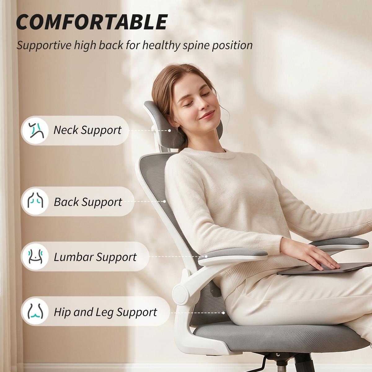 BÜROSTUHL Polyester Kunststoff Grau - Weiß/Grau, Kunststoff/Textil (63/125/64cm) - HOMCOM