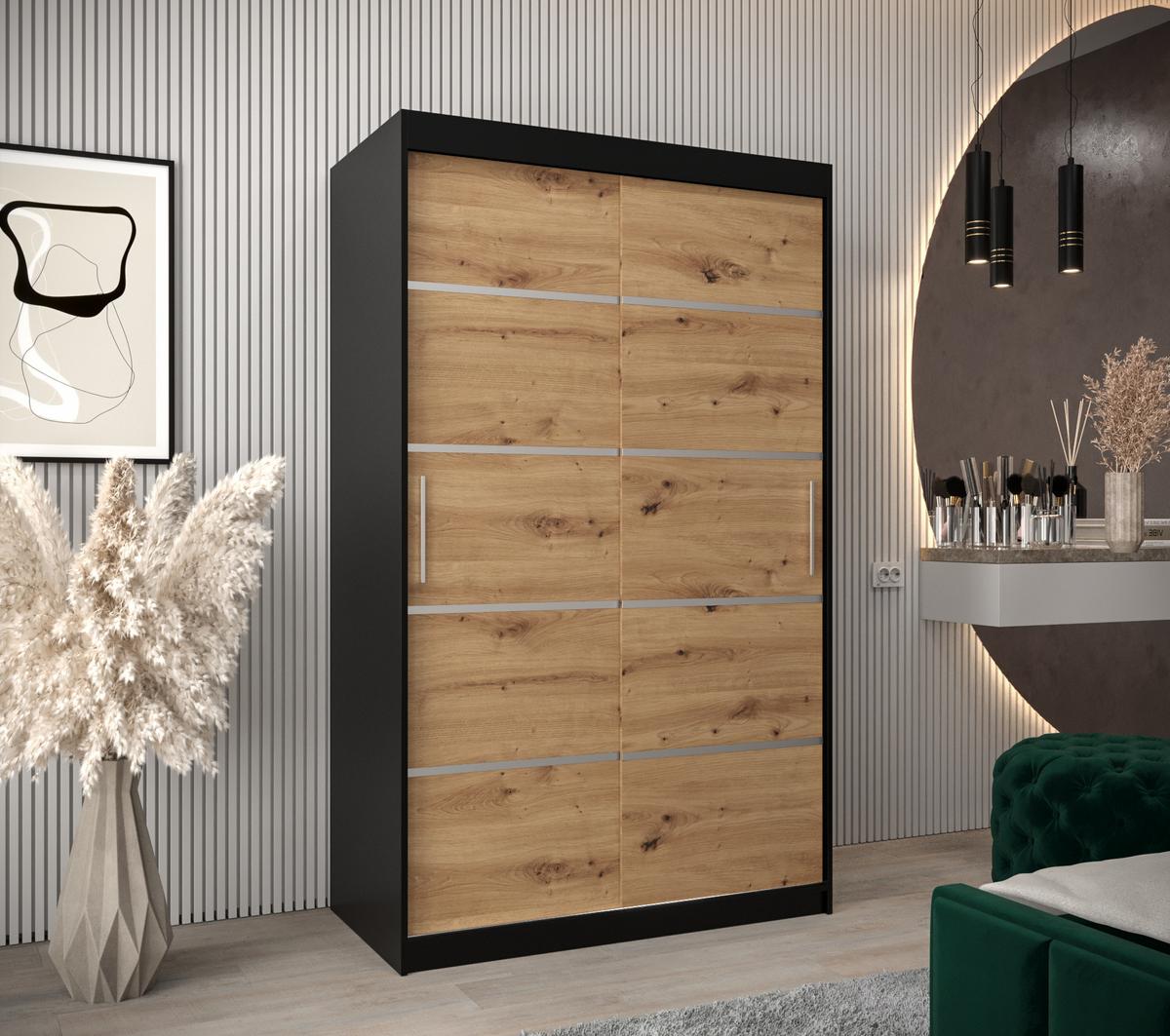 SCHWEBETÜRENSCHRANK 200/120/62 2-türig - Silberfarben/Schwarz, Holz/Kunststoff (120/200/62cm) - MÖBEL KRYSPOL