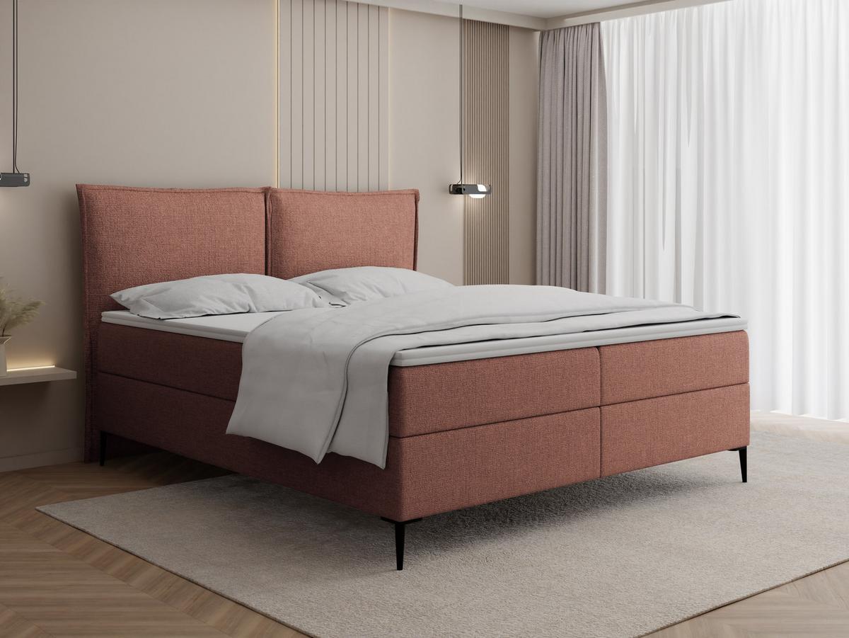 BOXBETT Calio Rise mit Bettkasten, Terrakotta Chenille 120x200 cm – inkl. H4 Taschenfederkern Matratze & Foam Topper - Beige/Terracotta, Holz/Holzwerkstoff (120/200cm) - WFL GROUP