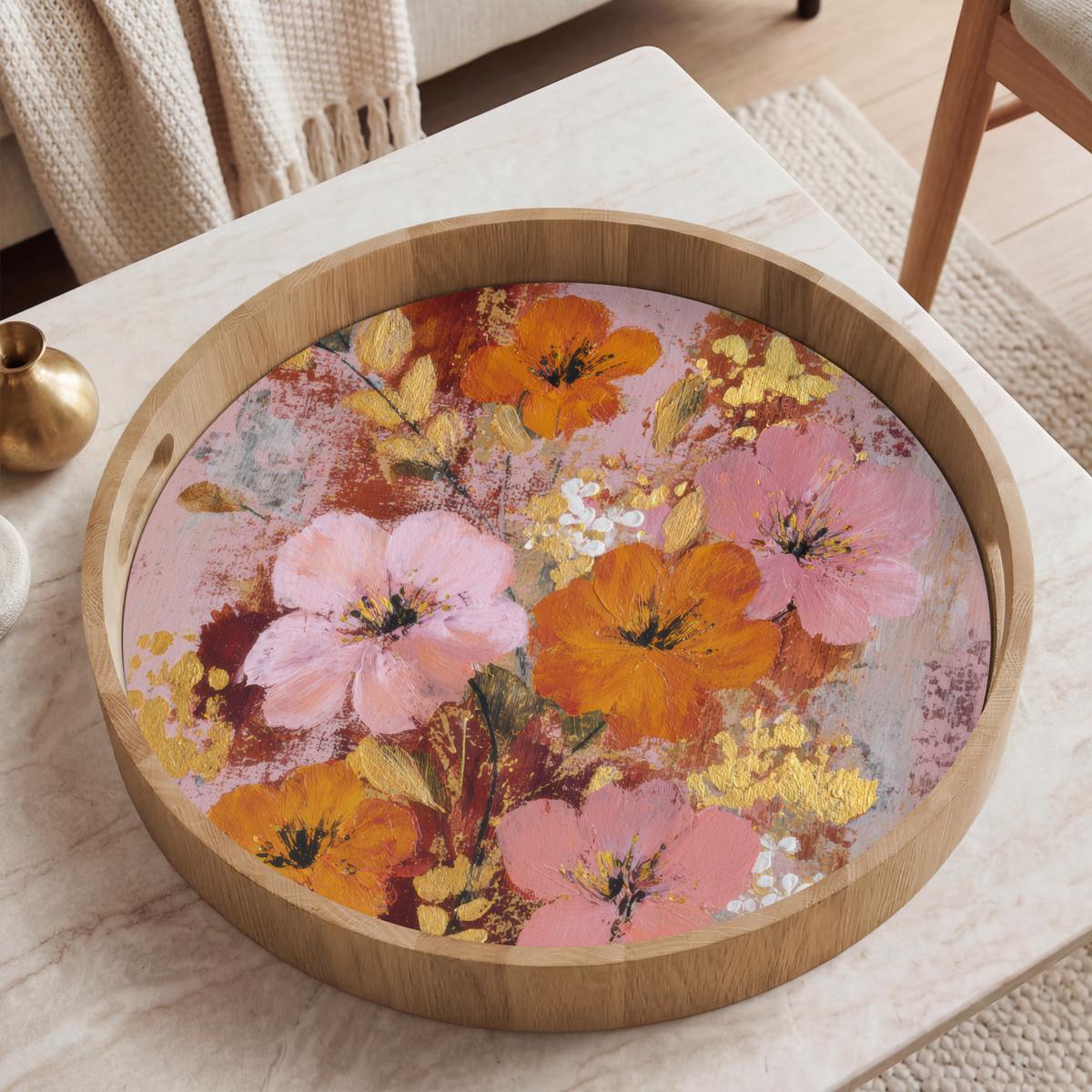 TABLETT Malerei - Blumen - Rustikal - Rosa 50x50 cm - Rosa, Holz (50/5/5cm) - OnlyWow