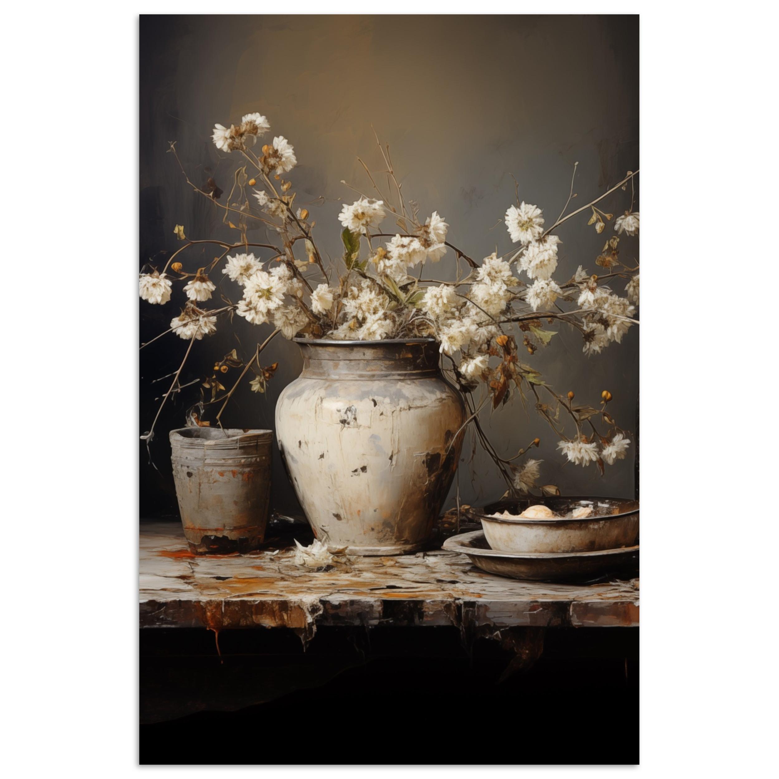 POSTER Stilleben - Blumen - Blumenstrauß - Vase - Wein Room Decor 20x30 cm - Schwarz, Papier (20/30/0.1cm) - MuchoWow
