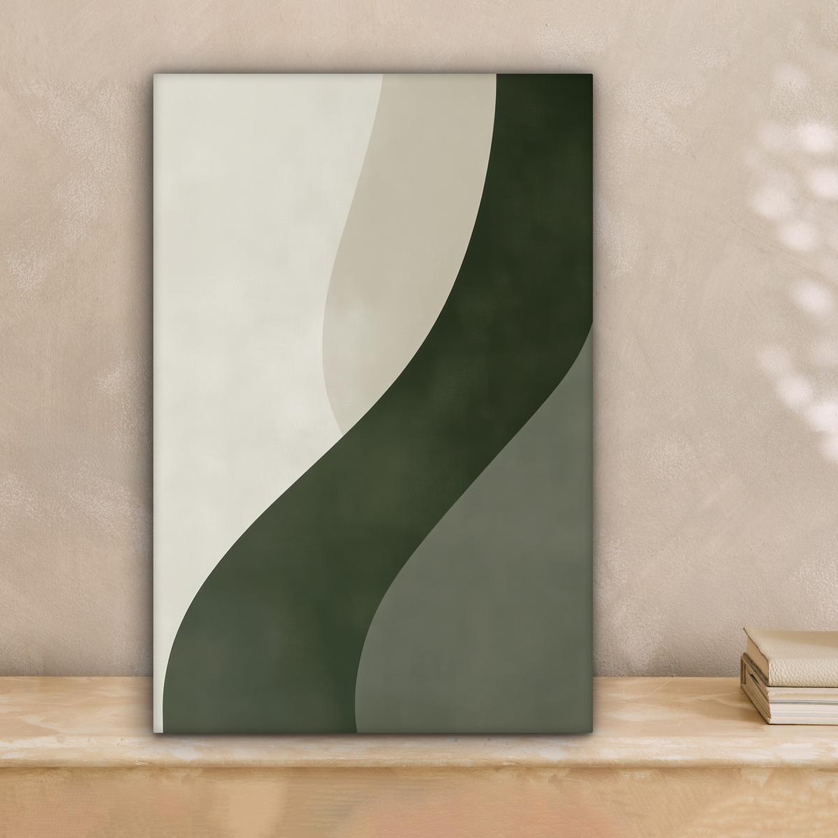 LEINWANDBILD Japandi - Grün - Abstrakt - Modern Deko Wohnzimmer 20x30 cm - Salbeigrün, Textil (20/30cm) - MuchoWow