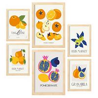POSTER Set Mit 6 Lebensmittel Und Ernährungs Runde Früchte Natur Und Botanikdrucke Für Innenarchitektur A3 & A4 Rahmen Aus Hellem Holz - Beige, Papier (29/3cm) - Nacnic