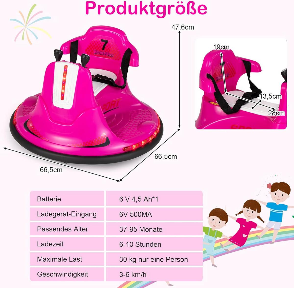 AUTOSCOOTER Aufsitz Kinder Rosa - Pink, Kunststoff (66.5/47.6/66.5cm) - COSTWAY