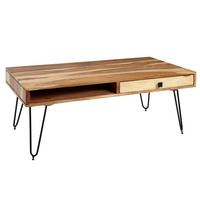 COUCHTISCH Massivholz mit Metallbeinen im Landhausstil, Akazie 60x110x40 cm - Schwarz/Akaziefarben, Holz/Metall (110/60/40cm) - KADIMA DESIGN