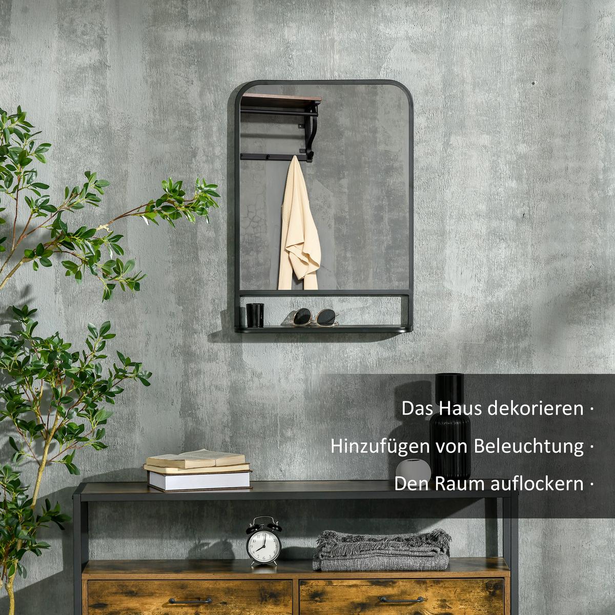 WANDSPIEGEL - Schwarz, Glas/Metall (10.2/50/70cm) - HOMCOM
