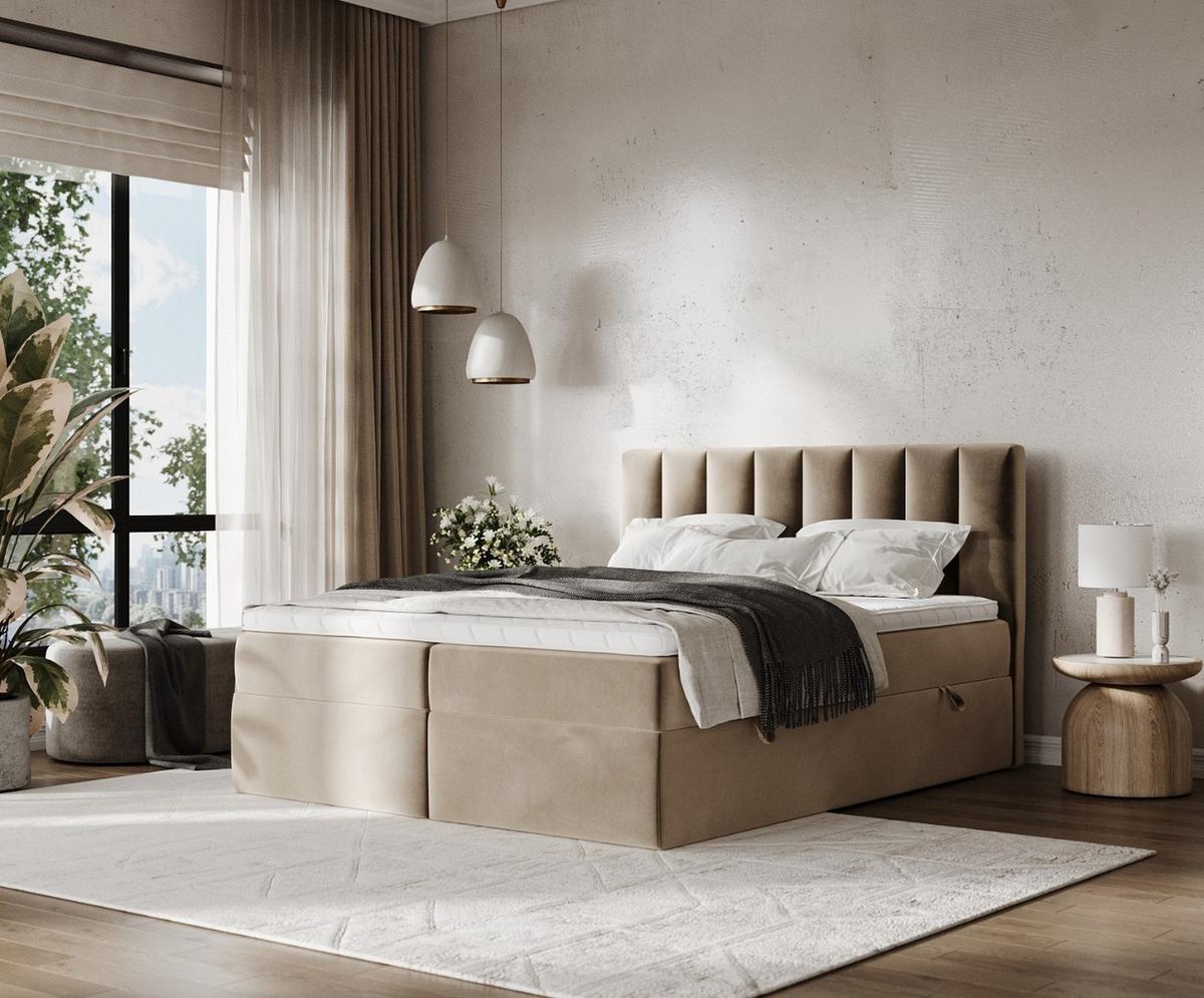 BOXBETT Bari 200/200 cm Taupe im Paros Stoff - Taupe, Holz/Holzwerkstoff (200/200cm) - AltaBeds