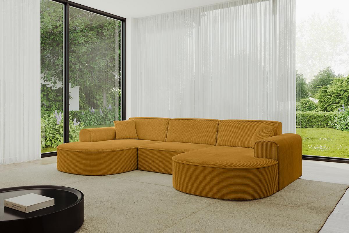 WOHNLANDSCHAFT MARI-U1 - 303x171x79 cm Senfgelb Cord - Gelb/Schwarz, Holzwerkstoff/Kunststoff (303/79/171cm) - ALTDECOR